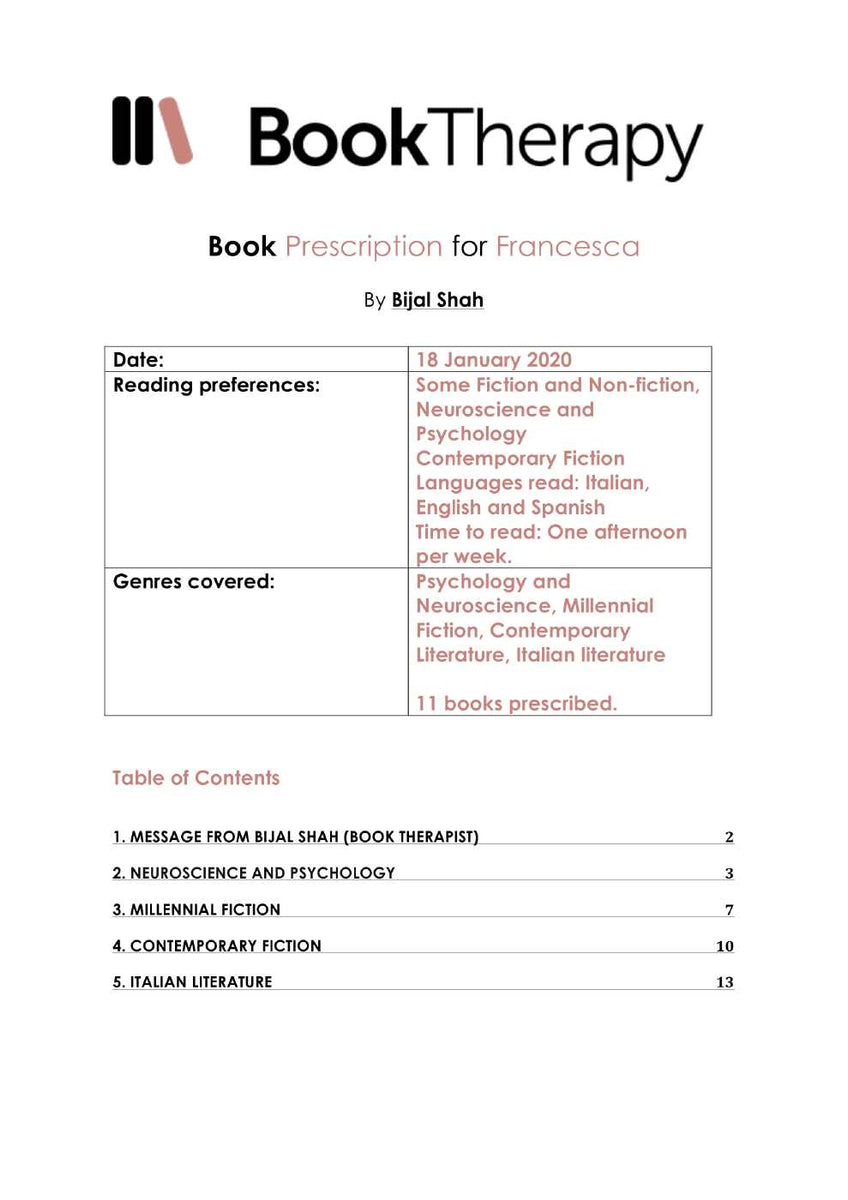 Personalised Book Prescription | Book Therapy